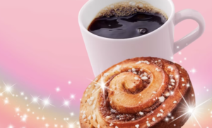 30p hot drink and cinnamon roll