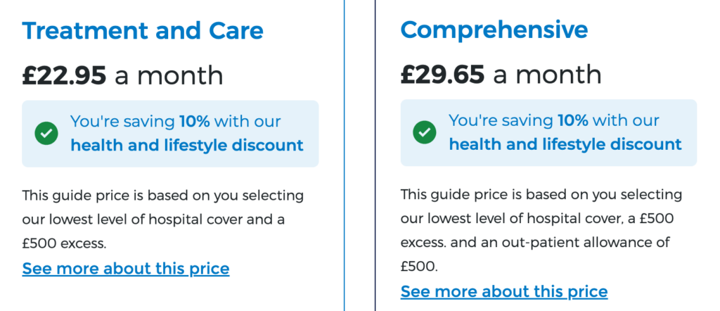 Bupa health insurance prices