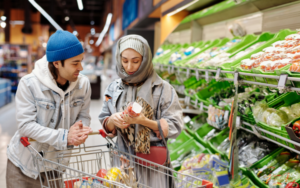 Couple shopping in supermarket